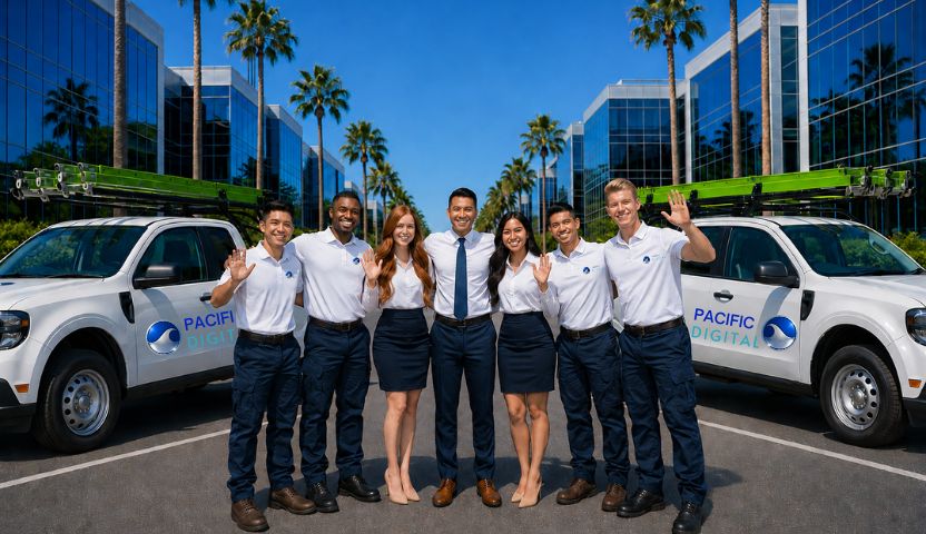Pacific Digital Security team and fleet — licensed security camera repair technicians serving Santa Clarita and San Fernando Valley